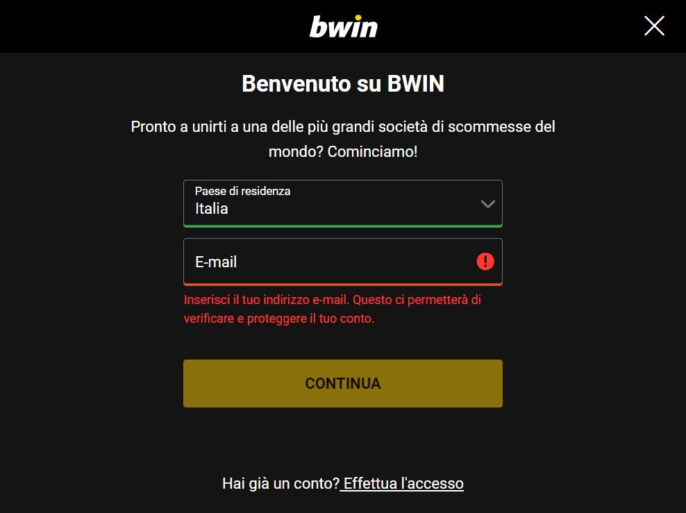 bwin registrazione