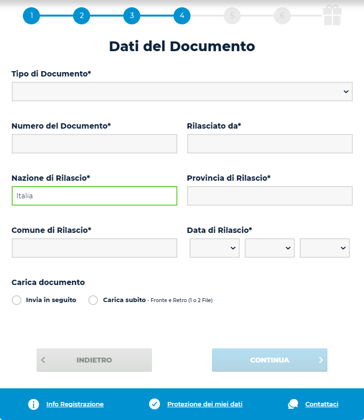 form registrazione admiral yes